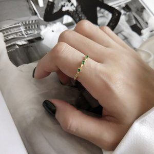 Gold Adjustable Ring with Green Cubic Zirconia